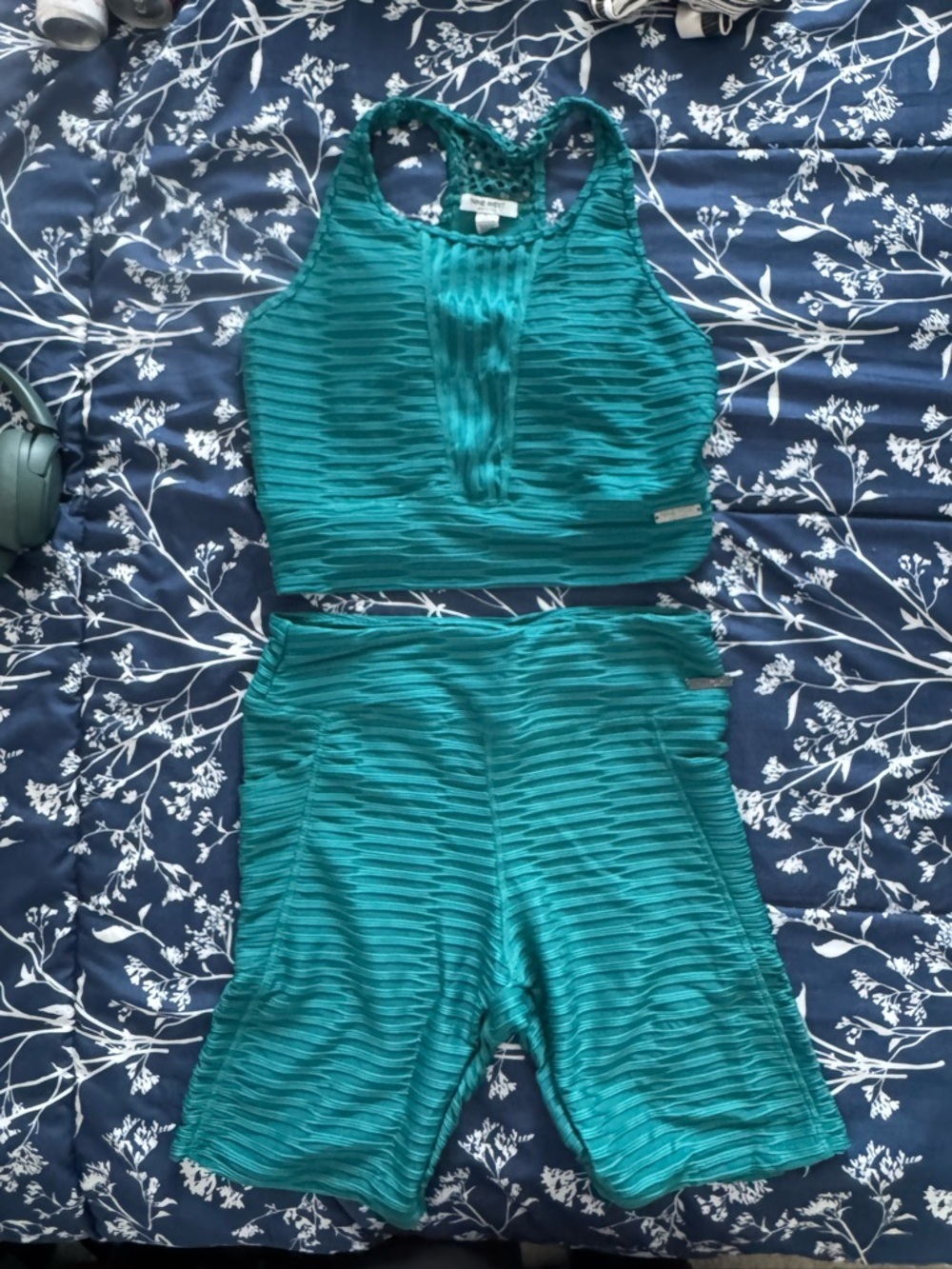 Nine West Teal Ribbed Two-Piece Active Set